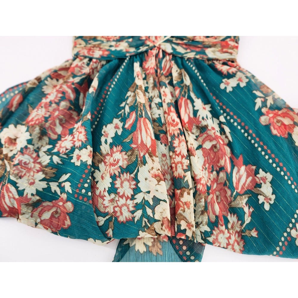 Pearl Georgina Chapman for Marchesa Teal Floral Gypsy High Low Dress Size 2 - Picture 4 of 7